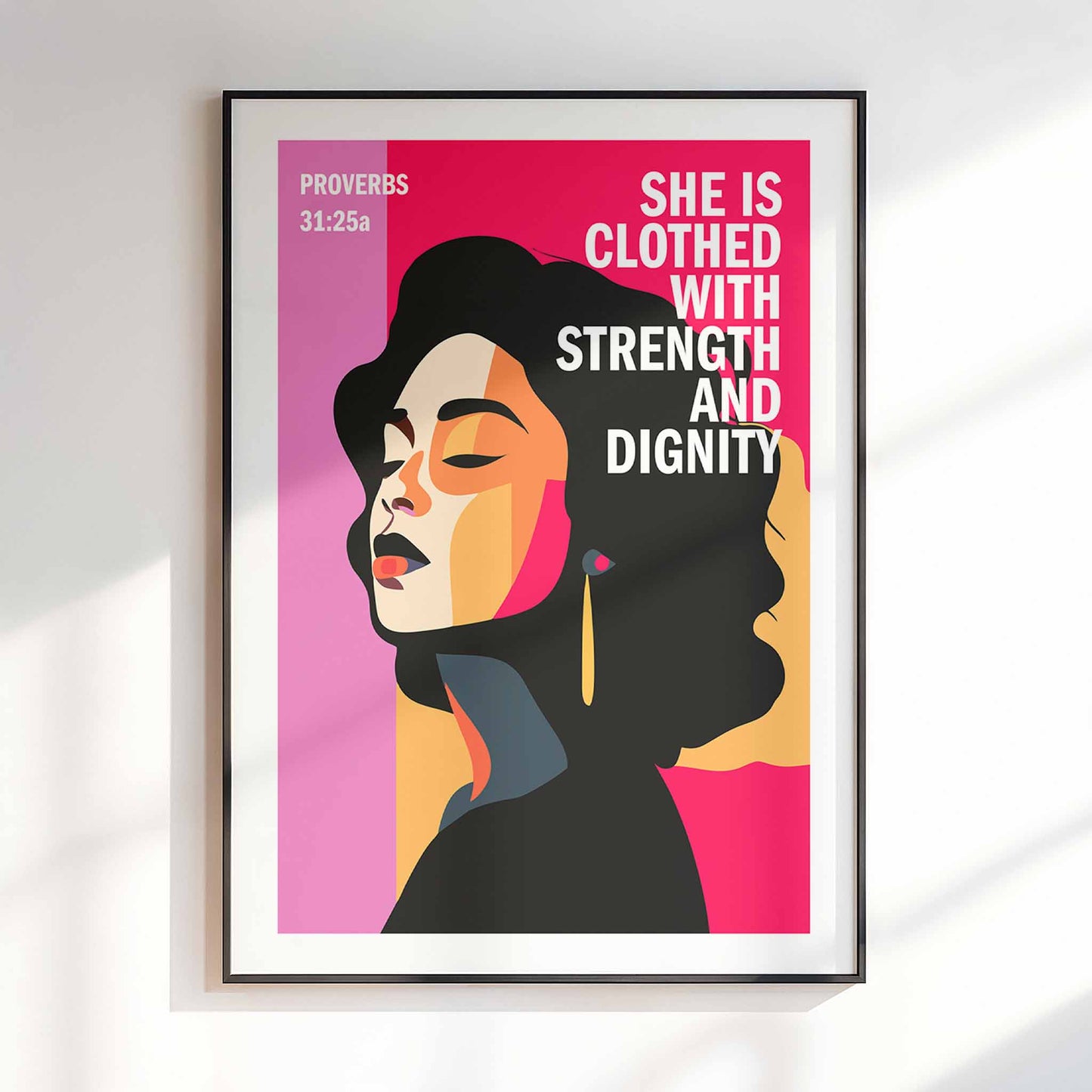 Proverbs 31 Christian poster. PINK EDITION. She is clothed with strength and dignity, Bible wall art, Christian Gift, Proverbs 31 Woman