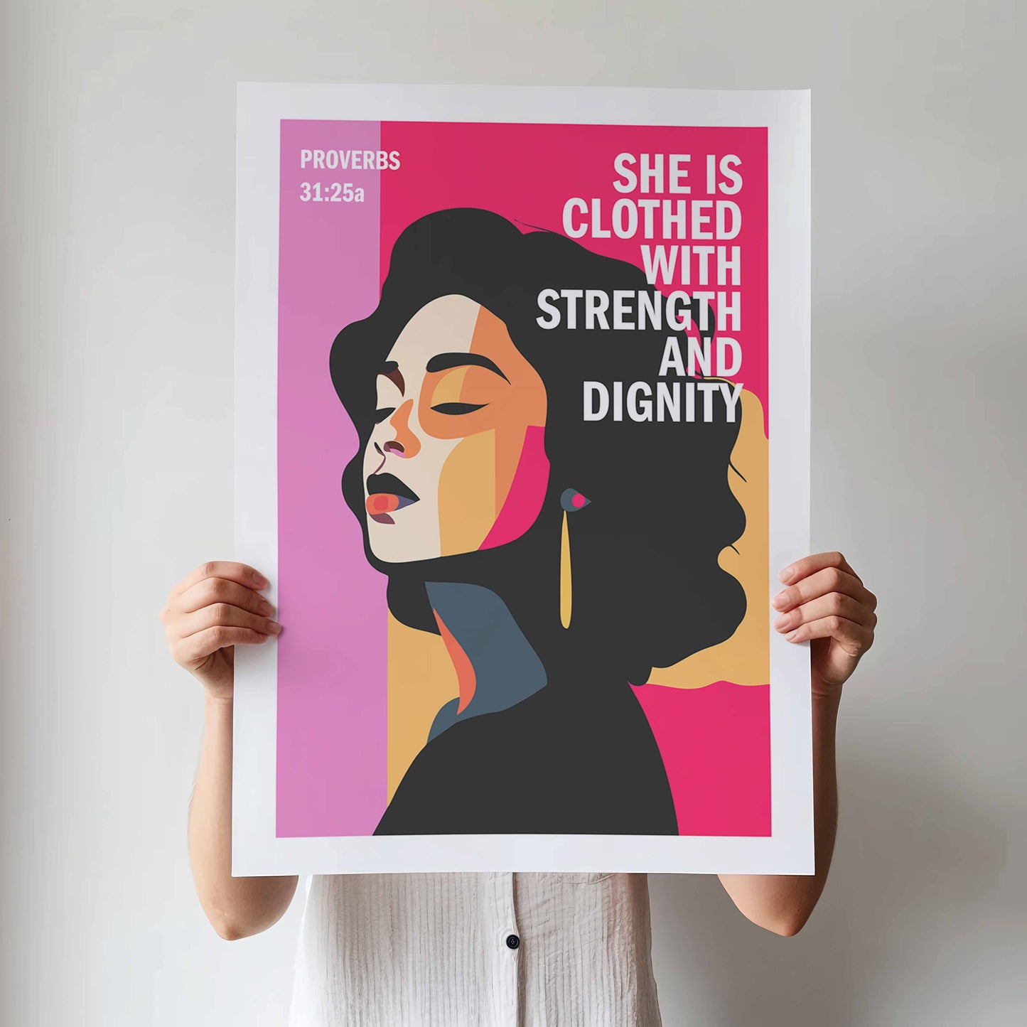 Proverbs 31 Christian poster. PINK EDITION. She is clothed with strength and dignity, Bible wall art, Christian Gift, Proverbs 31 Woman