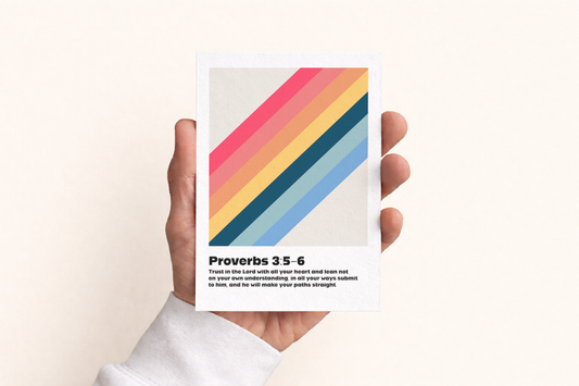 Set of Christian Postcards. Proverbs 3 verses 5 to 6. Trust in the Lord with all your heart and lean not on your own understanding.