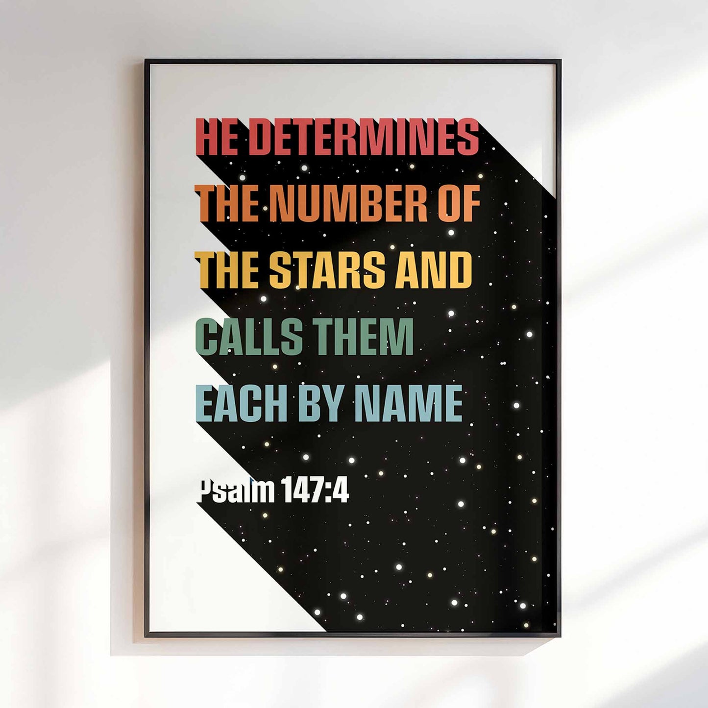 He determines the numbers of the stars print, Psalm 147 verse 4 Christian wall art poster