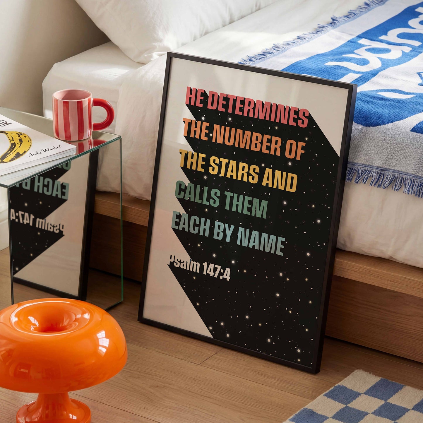 He determines the numbers of the stars print, Psalm 147 verse 4 Christian wall art poster