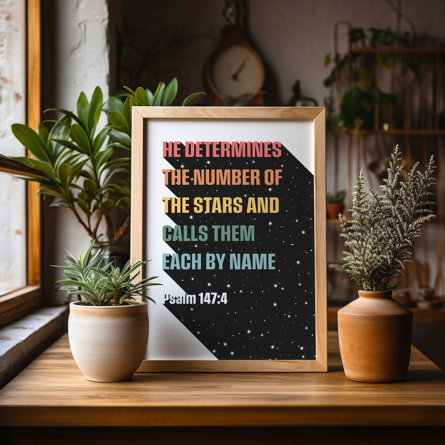 He determines the numbers of the stars print, Psalm 147 verse 4 Christian wall art poster