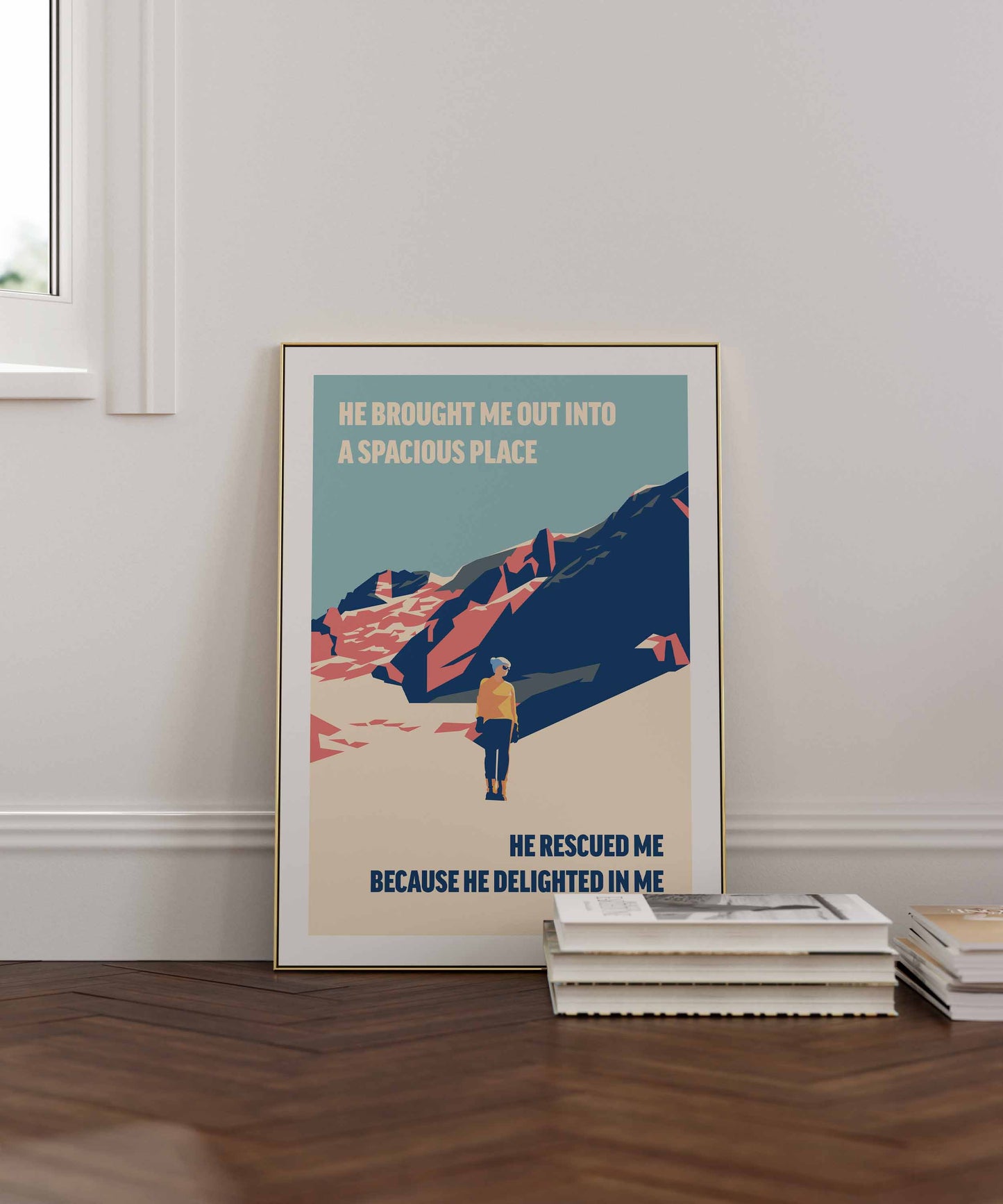 He brought me out in to a spacious place,  Psalm 18 verse 19 Christian bible wall art, physical print