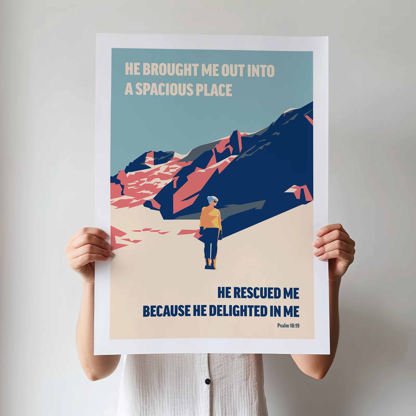 He brought me out in to a spacious place,  Psalm 18 verse 19 Christian bible wall art, physical print
