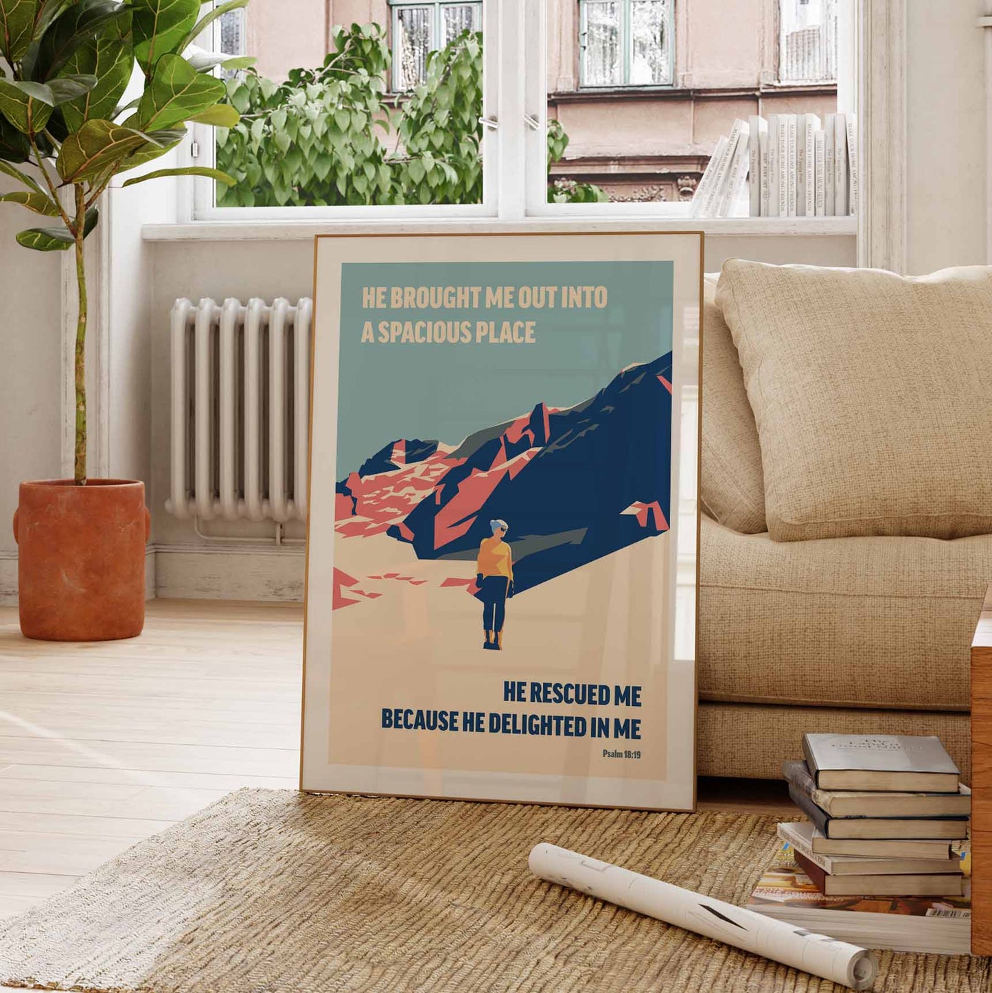 He brought me out in to a spacious place,  Psalm 18 verse 19 Christian bible wall art, physical print