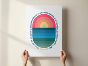Psalm 23 poster. He refreshes my soul. White