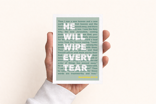 Set of Christian Postcards. Revelation 21, He will wipe every tear