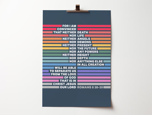Romans 8 v 38-39 poster. Modern Christian wall art.