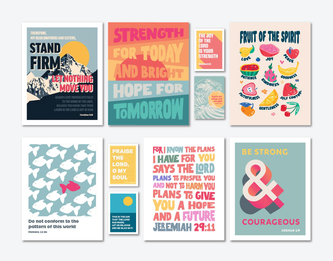 Walking by Faith | Set of 6 Christian posters and 4 Mini Prints for Schools, Churches and Homes