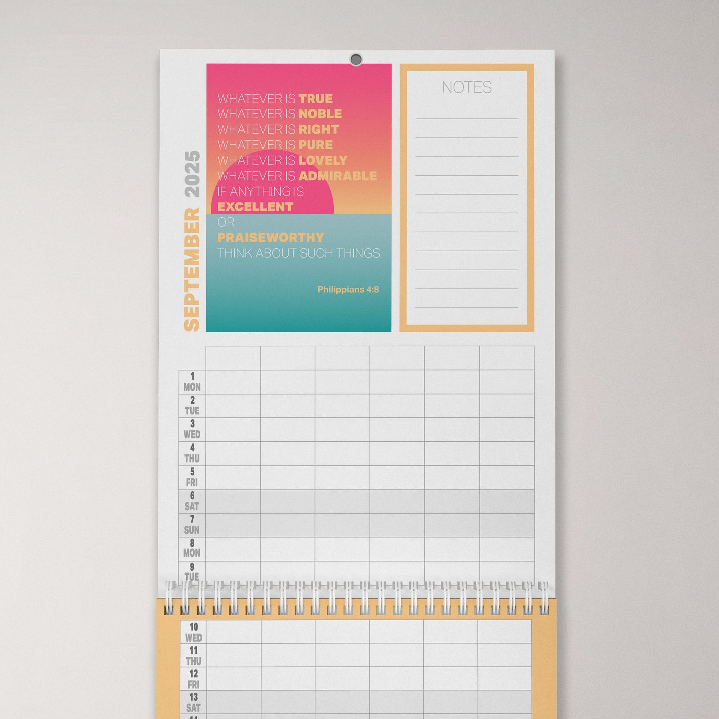 2025 six-column Christian family planner calendar