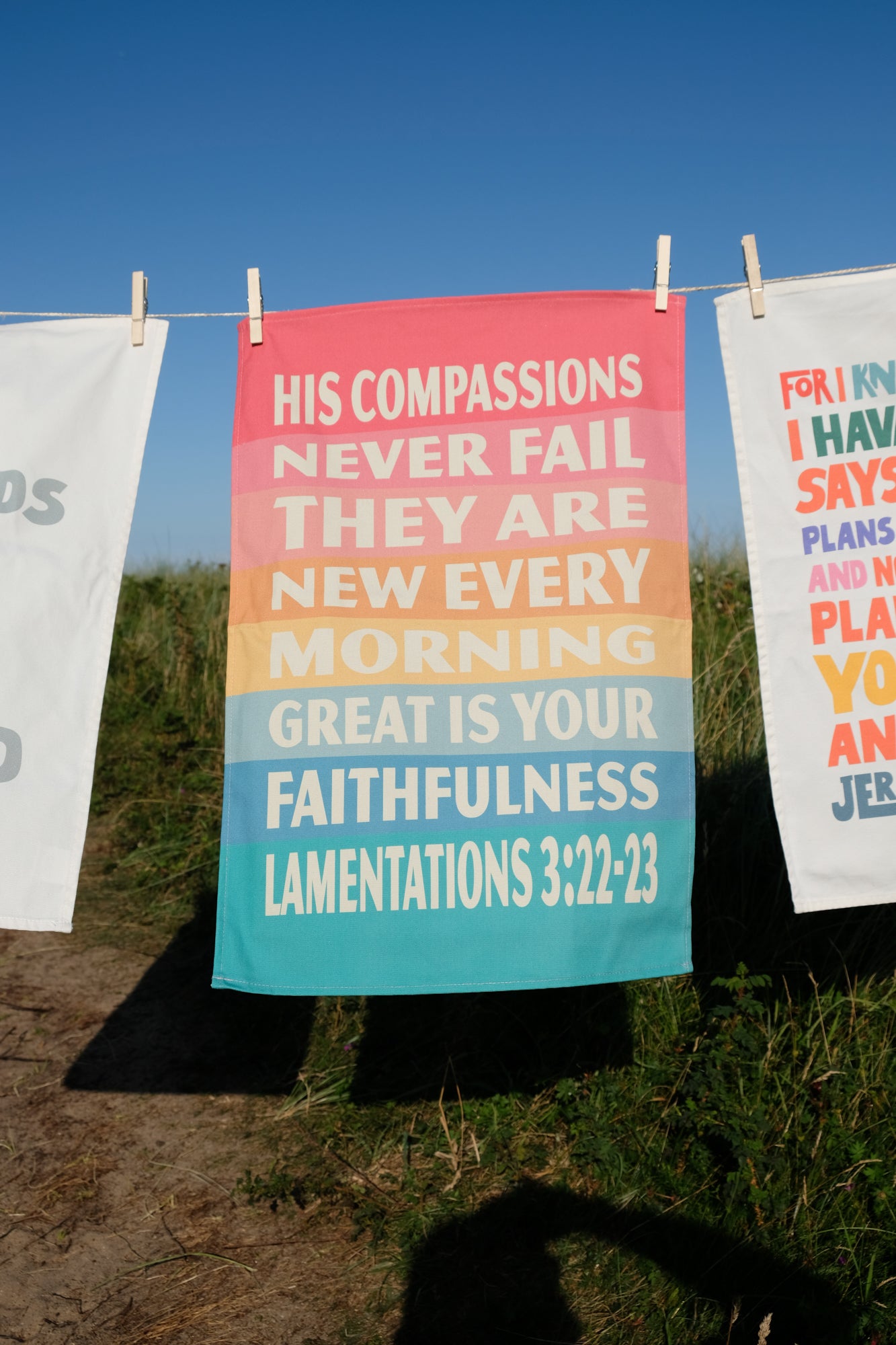 Organic cotton Christian tea towel. Lamentations 3. Great is your faithfulness.
