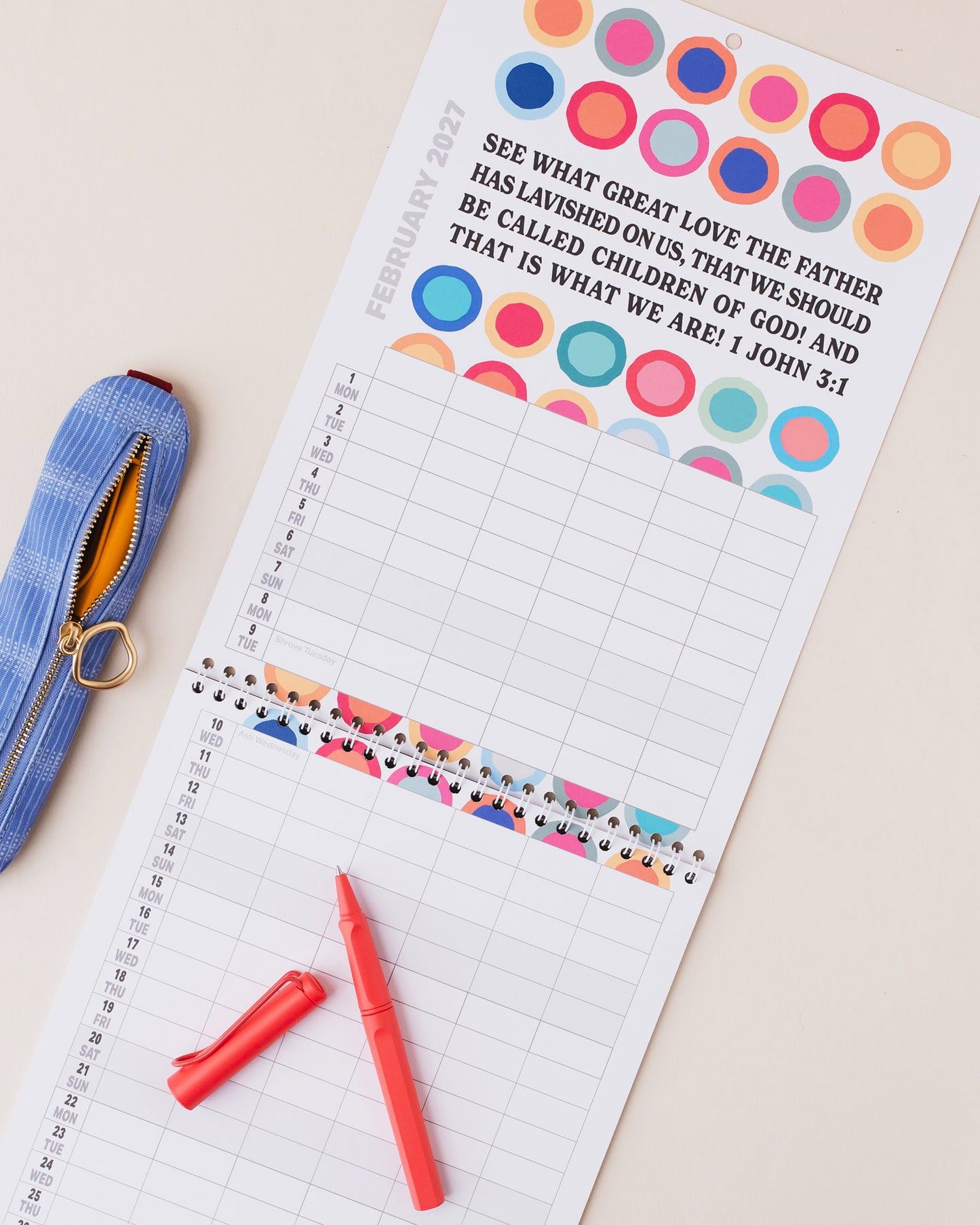 2027 six-column Christian family planner calendar