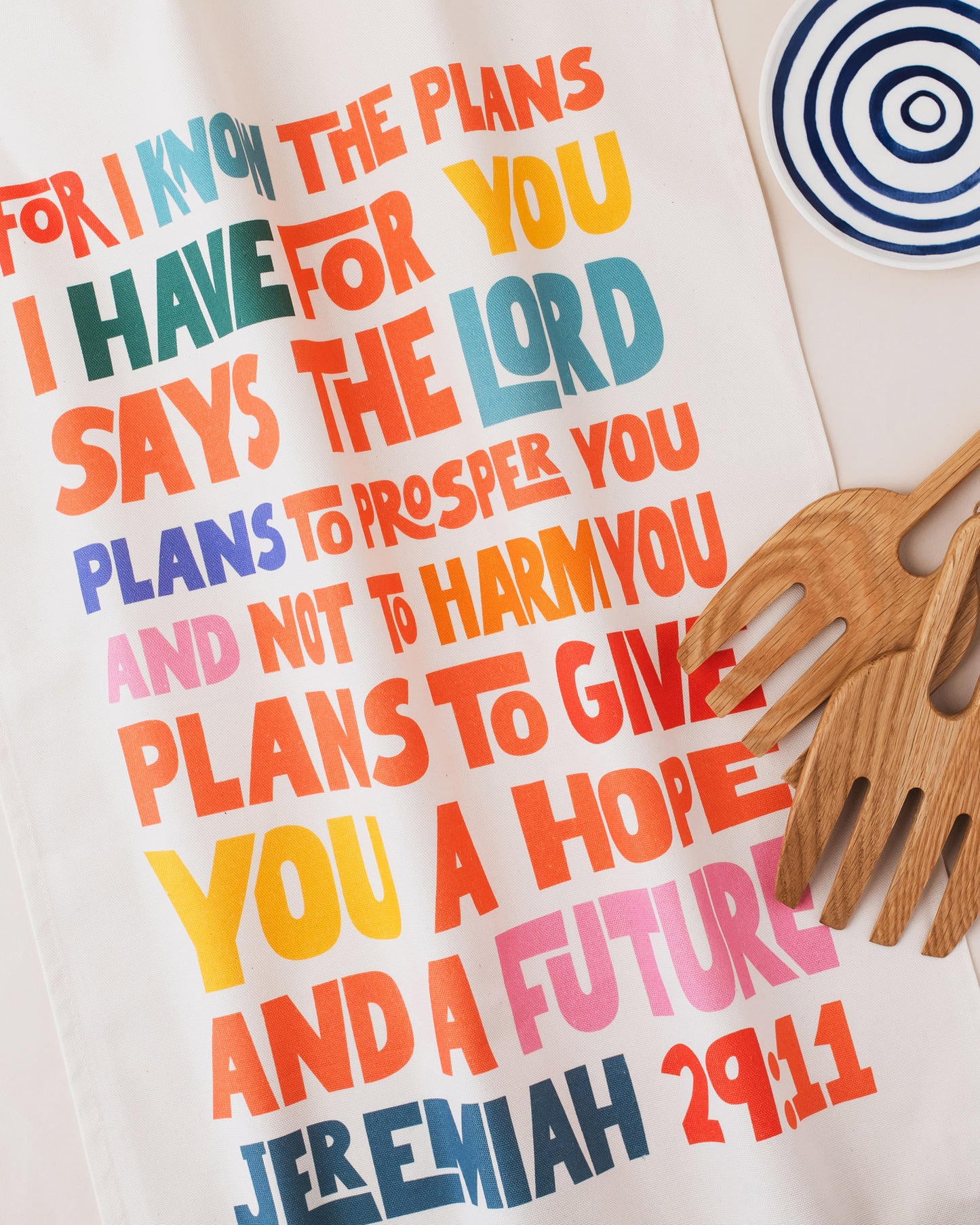 Organic cotton Christian tea towel. Jeremiah 29. For I know the plans I have for you