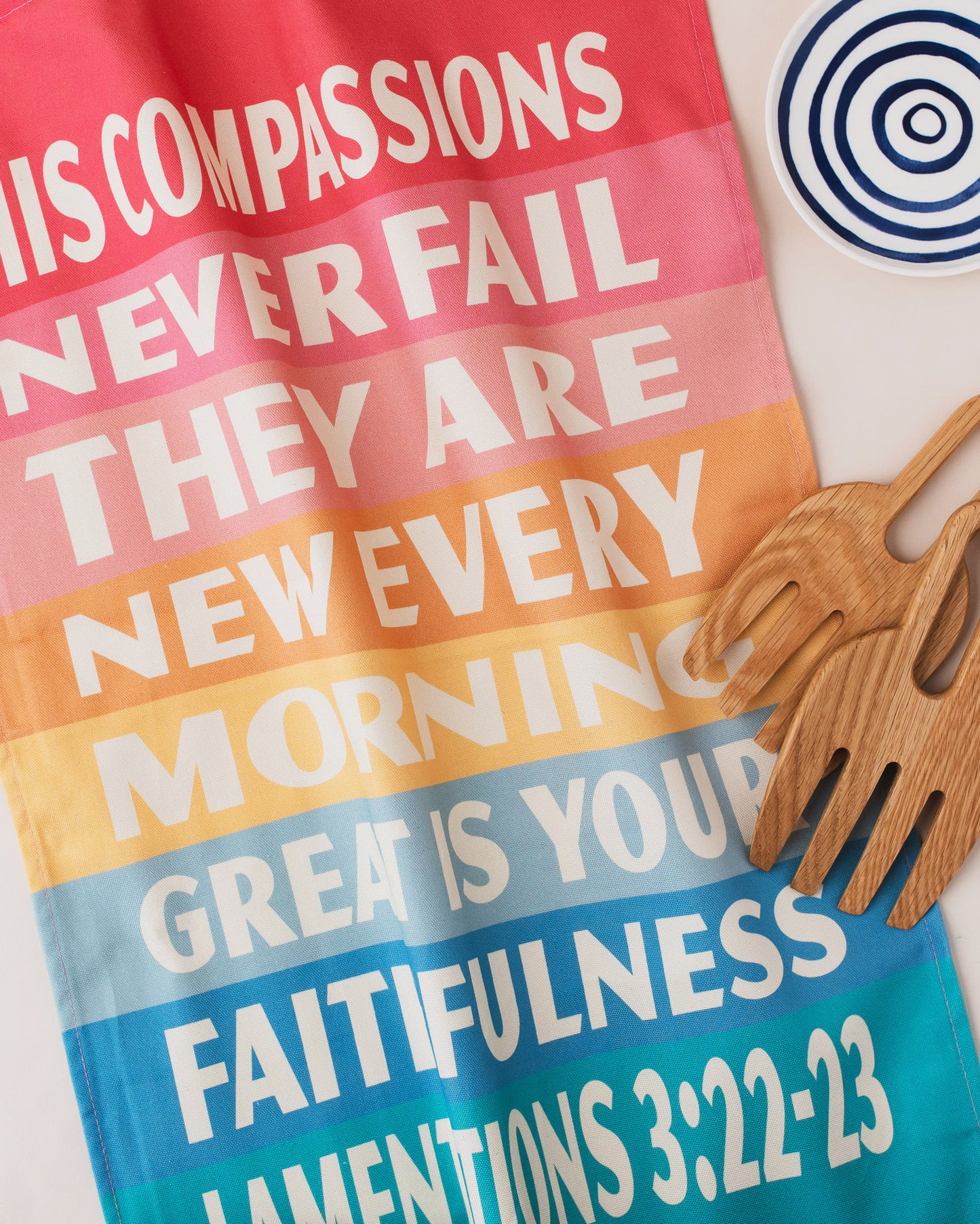 Organic cotton Christian tea towel. Lamentations 3. Great is your faithfulness.