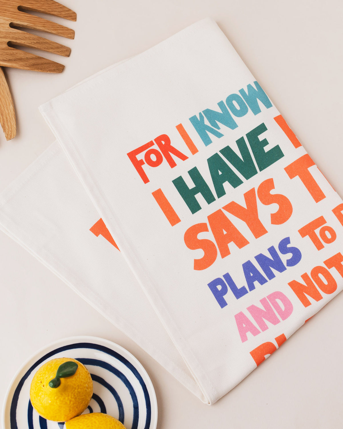 Organic cotton Christian tea towel. Jeremiah 29. For I know the plans I have for you