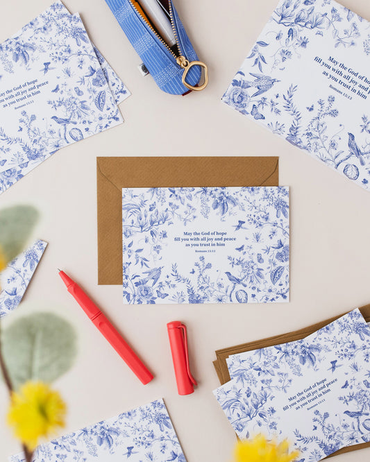 Set of 8 Bible verse Notecards. Romans 15 v 13. May the God of all hope with you with joy and peace."
