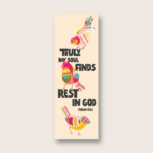 Pack of 80 Christian bookmarks. One design. 'Truly my soul finds rest in God'. Psalm 62