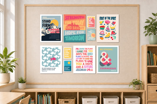 Walking by Faith | Set of 6 Christian posters and 4 Mini Prints for Schools, Churches and Homes