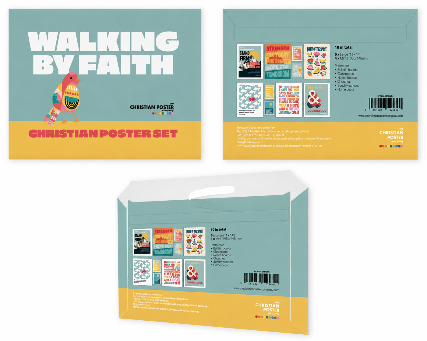 Walking by Faith | Set of 6 Christian posters and 4 Mini Prints for Schools, Churches and Homes