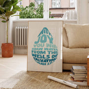 Poster featuring the text 'With joy you will draw water from the wells of salvation Isaiah 12:3' in blue, displayed in a