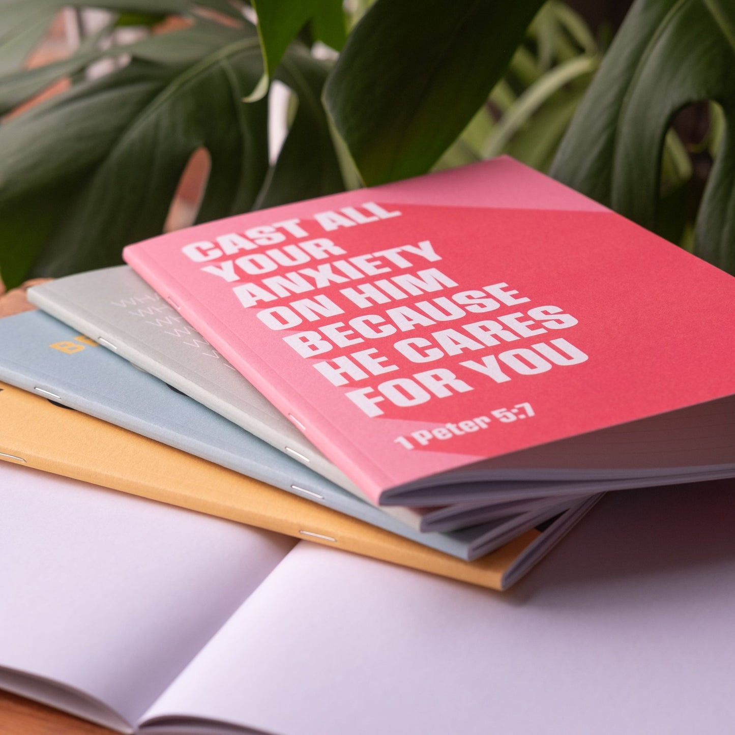 A5 Notebook. 'Cast all your anxiety on him' (1 Peter 5:7). Dotted, lined or plain pages - The Christian Poster Company