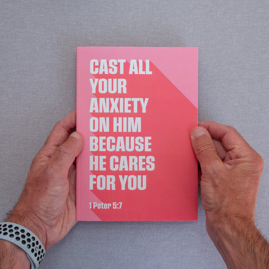 A5 Notebook. 'Cast all your anxiety on him' (1 Peter 5:7). Dotted, lined or plain pages - The Christian Poster Company