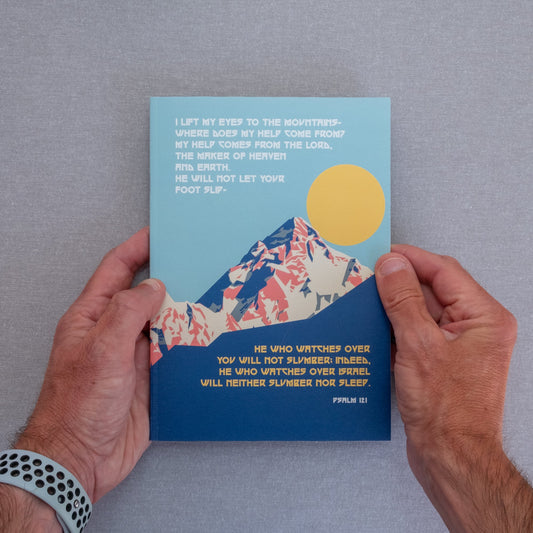 A5 Notebook. I lift up my eyes to the mountains. Psalm 121 - The Christian Poster Company