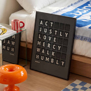 Act justly, love mercy, walk humbly — Micah 6:8 charcoal-grey flip-board poster, christian gift ideas mockup.