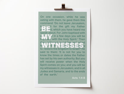 Acts 1 poster. 'Be my witnesses'. Christian wall art - The Christian Poster Company