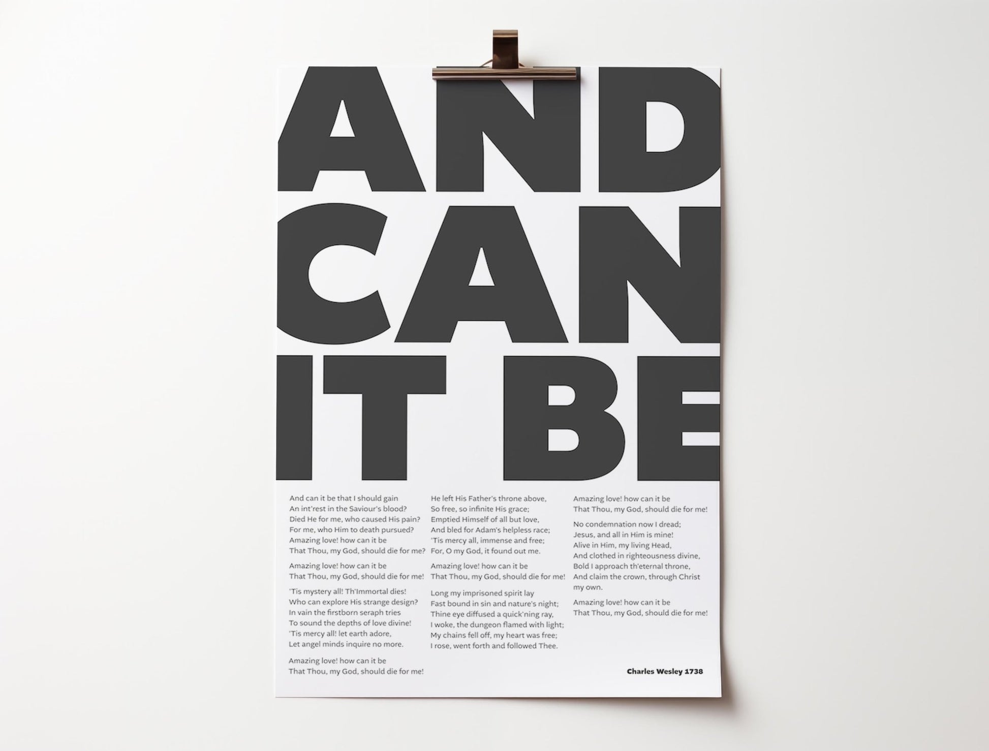 And can it be. Modern typographical Chrisitan hymn poster/print - The Christian Poster Company