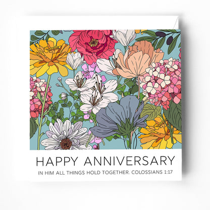 A bold, colourful Anniversary card with bible verse from The Christian Poster Company