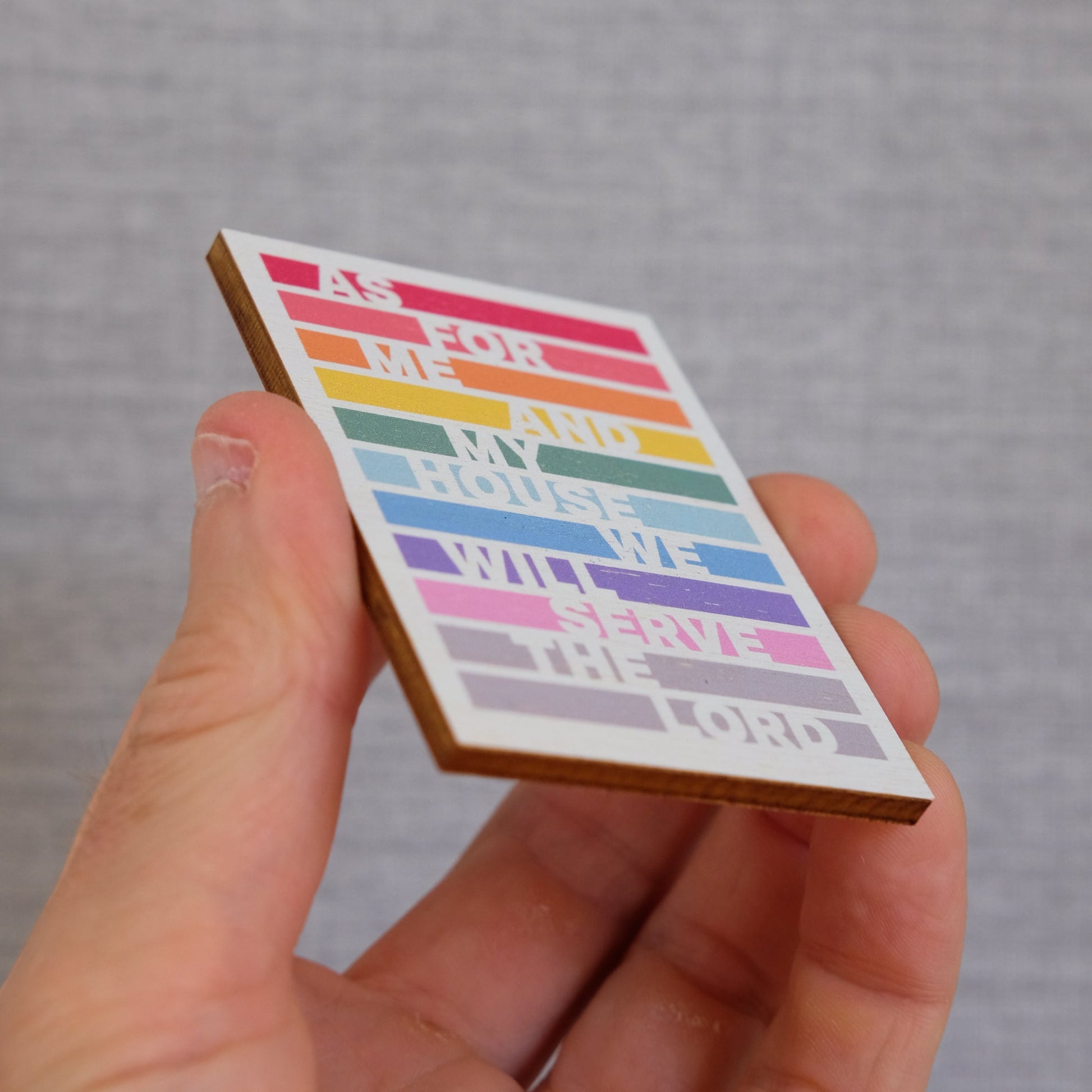 Colourful rainbow Christian magnet Joshua 24:15 verse