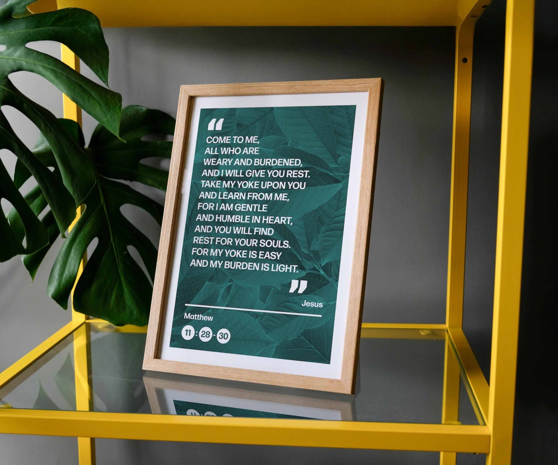 Come to me all who are weary A4 framed poster (leaves) - The Christian Poster Company