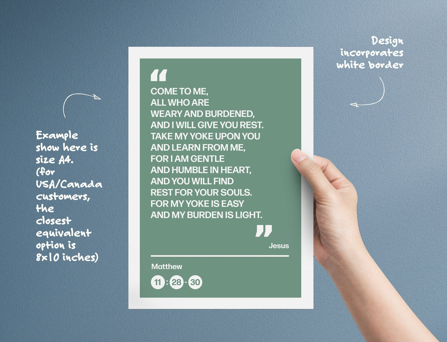 Come to me all who are weary and burdened and I will give you rest, poster, Matthew 11 verses 28 to 30 Christian wall art, bible print - The Christian Poster Company