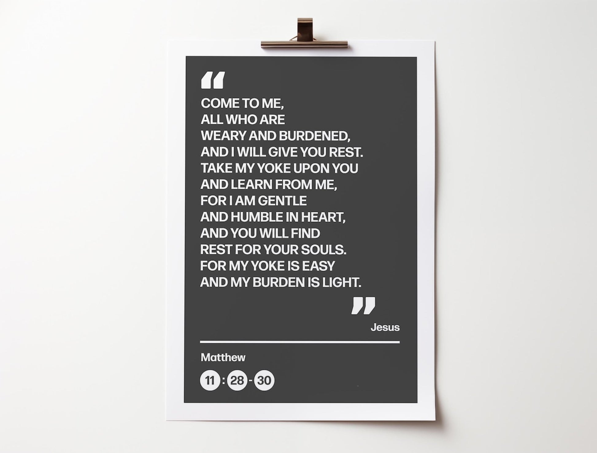 Come to me all who are weary and burdened and I will give you rest, poster, Matthew 11 verses 28 to 30 Christian wall art, bible print - The Christian Poster Company
