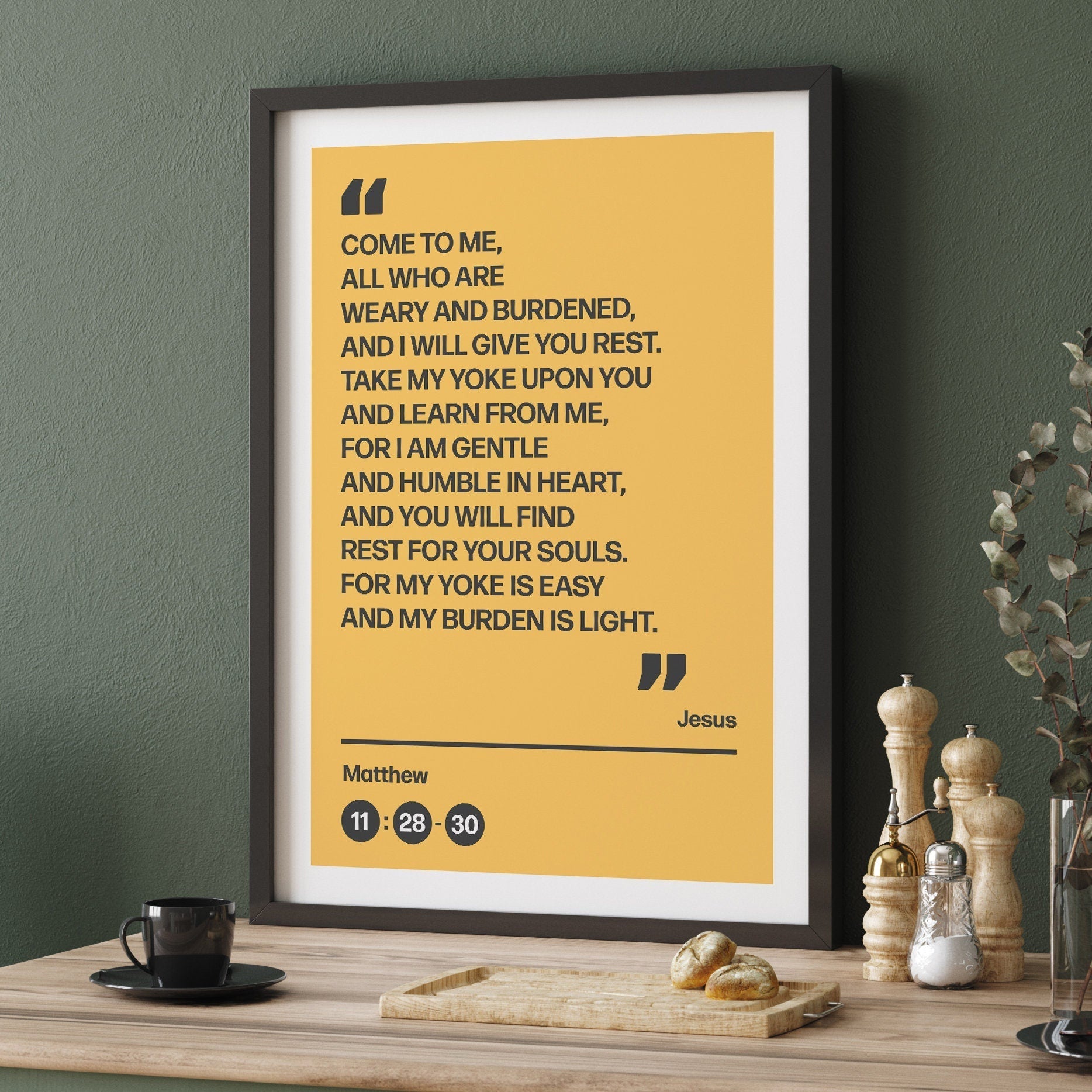 Come to me all who are weary and burdened and I will give you rest, poster, Matthew 11 verses 28 to 30 Christian wall art, bible print - The Christian Poster Company