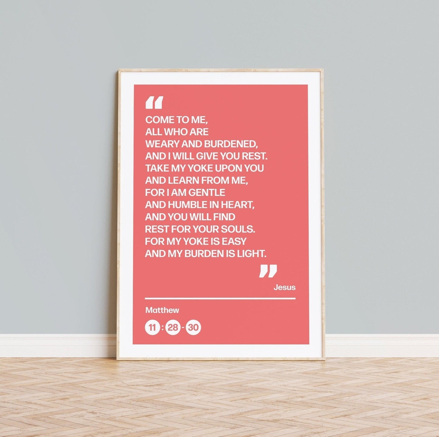 Come to me all who are weary and burdened and I will give you rest, poster, Matthew 11 verses 28 to 30 Christian wall art, bible print - The Christian Poster Company