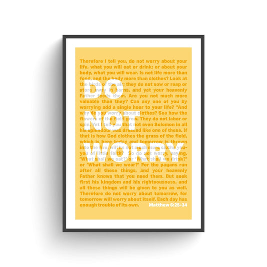 Do Not Worry. Matthew chapter 6 Christian poster. Wall art - The Christian Poster Company