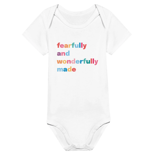 Fearfully and wonderfully made babygrow. Short sleeved - The Christian Poster Company