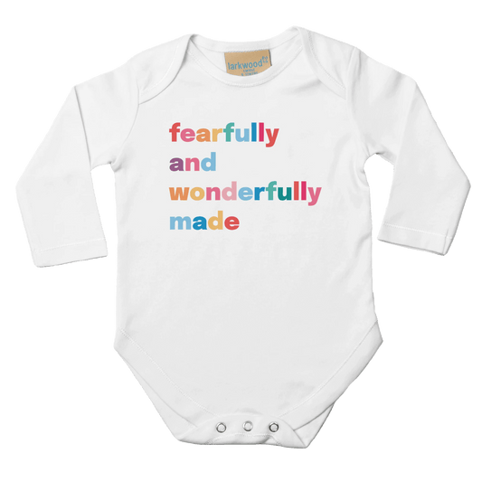 Fearfully made babygrow. Long sleeved. - The Christian Poster Company
