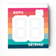 Colorful birthday card with digital-style numbers '88' and the text 'HAPPY BIRTHDAY!' in bold letters.
