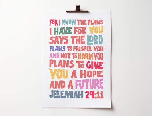 For I know the plans I have for you poster, Jeremiah 29 verse 11 print, Christian poster, Bible verse wall art, Christian gift - The Christian Poster Company