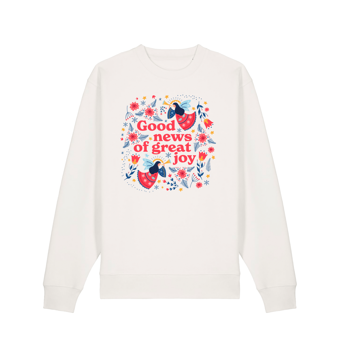 Good news of great joy. Christmas jumper. White - The Christian Poster Company