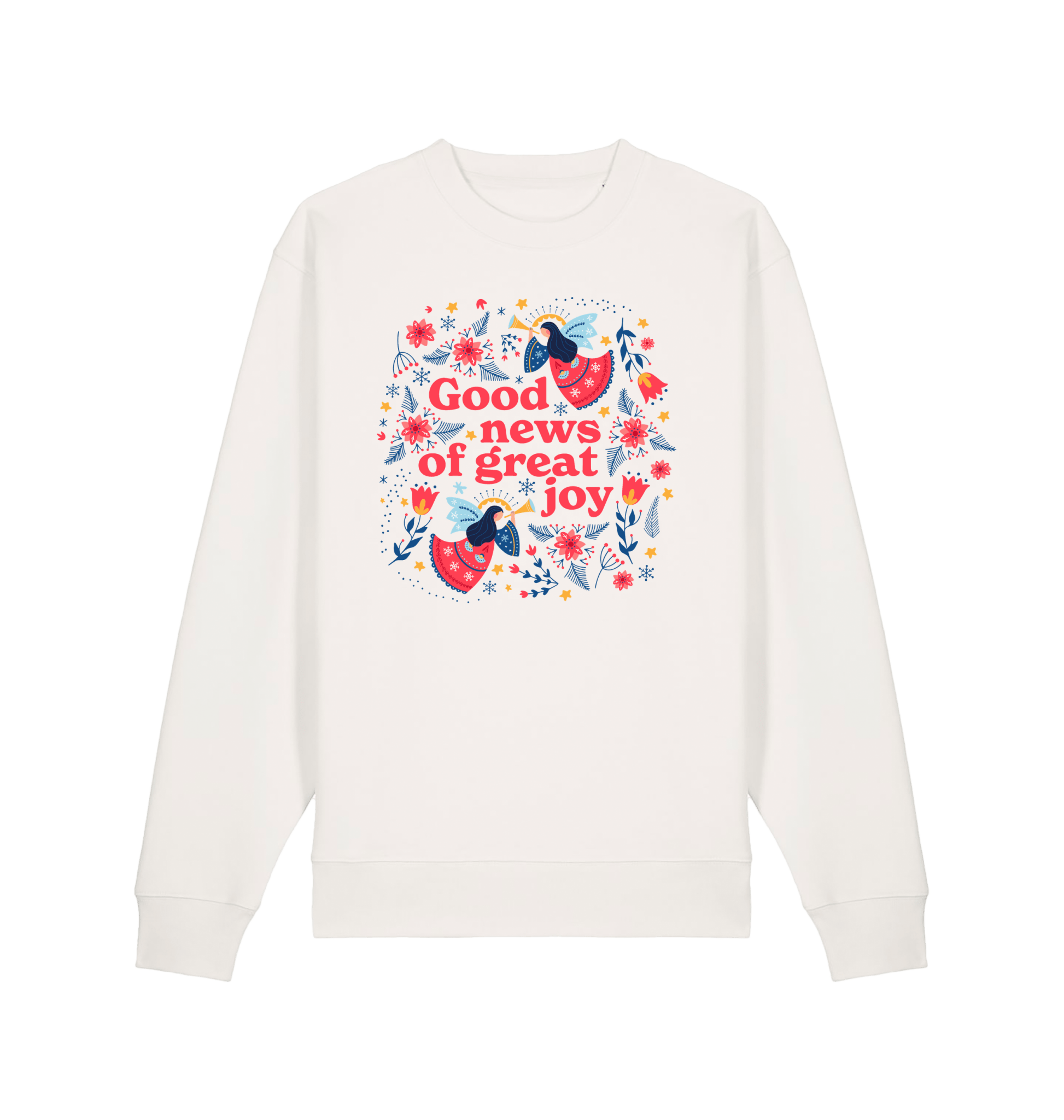 Good news of great joy. Christmas jumper. White - The Christian Poster Company