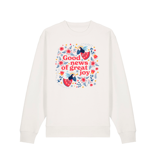 Good news of great joy. Christmas jumper. White - The Christian Poster Company