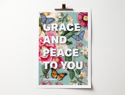 Grace and Peace poster, 1 Corinthians 1 verse 3, bible wall art, Christian print - The Christian Poster Company
