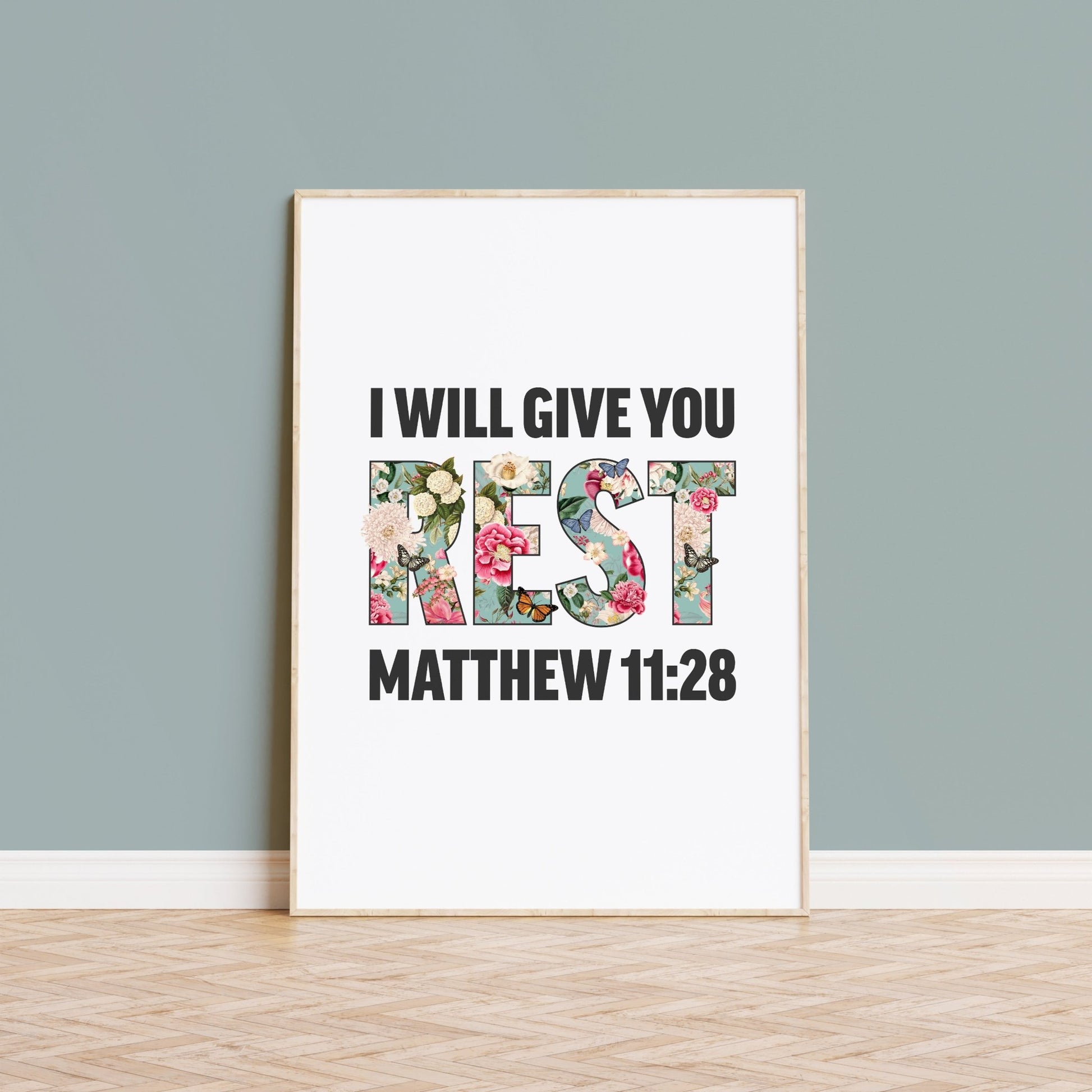 I will give you rest, Matthew 11 verse 28 poster, Christian print, bible artwork - The Christian Poster Company