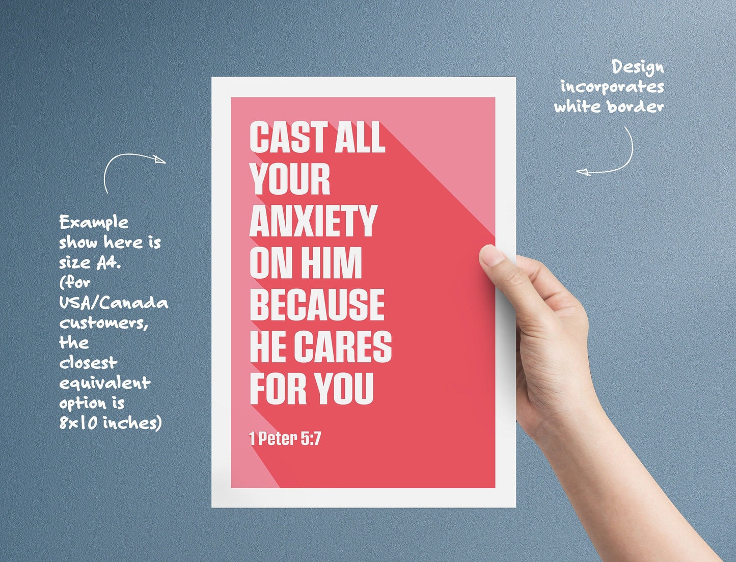 1 Peter 5:7 poster, 'Cast all your anxiety on him', Christian wall art, bible print.