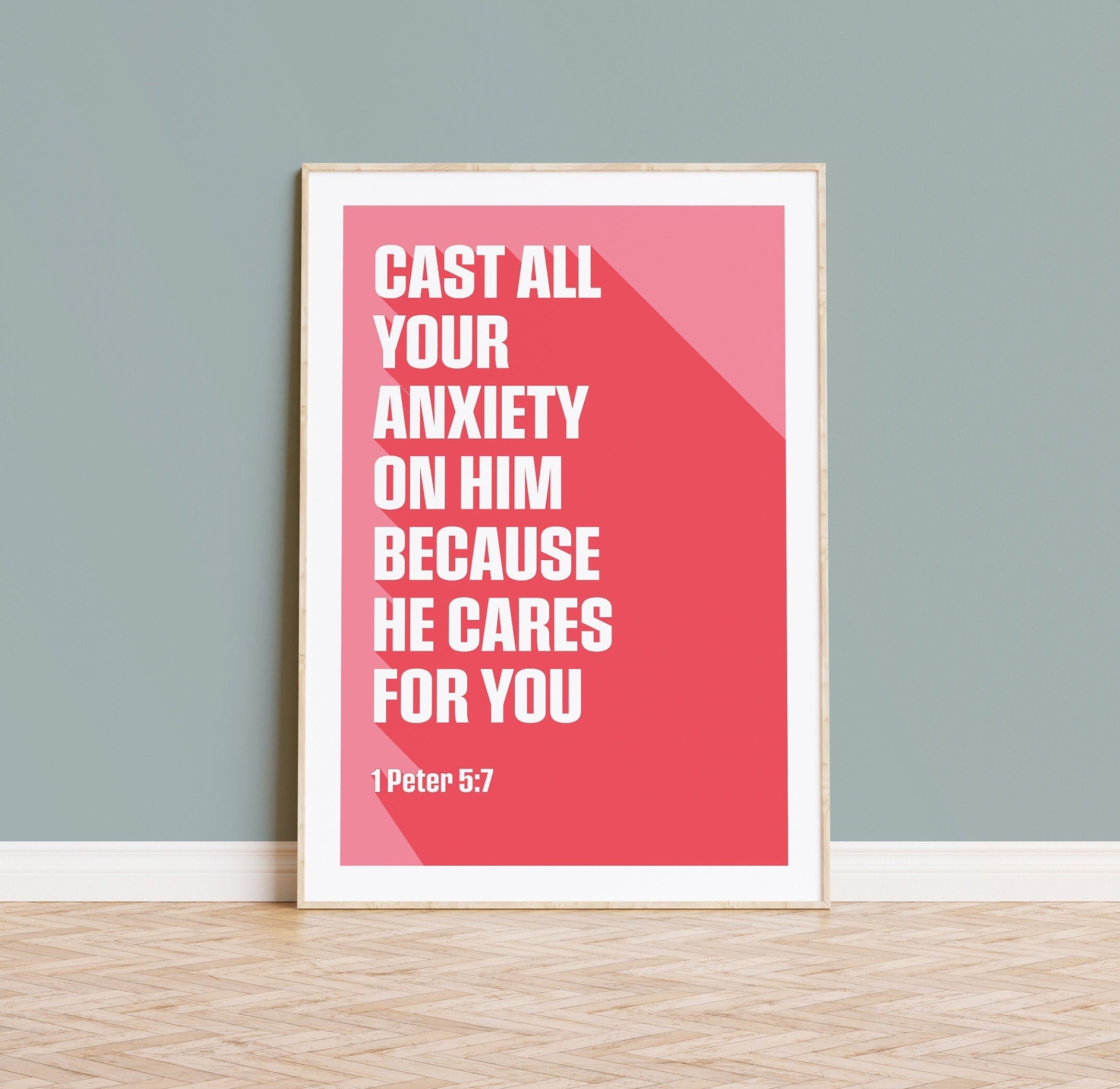 1 Peter 5:7 poster, 'Cast all your anxiety on him', Christian wall art ...