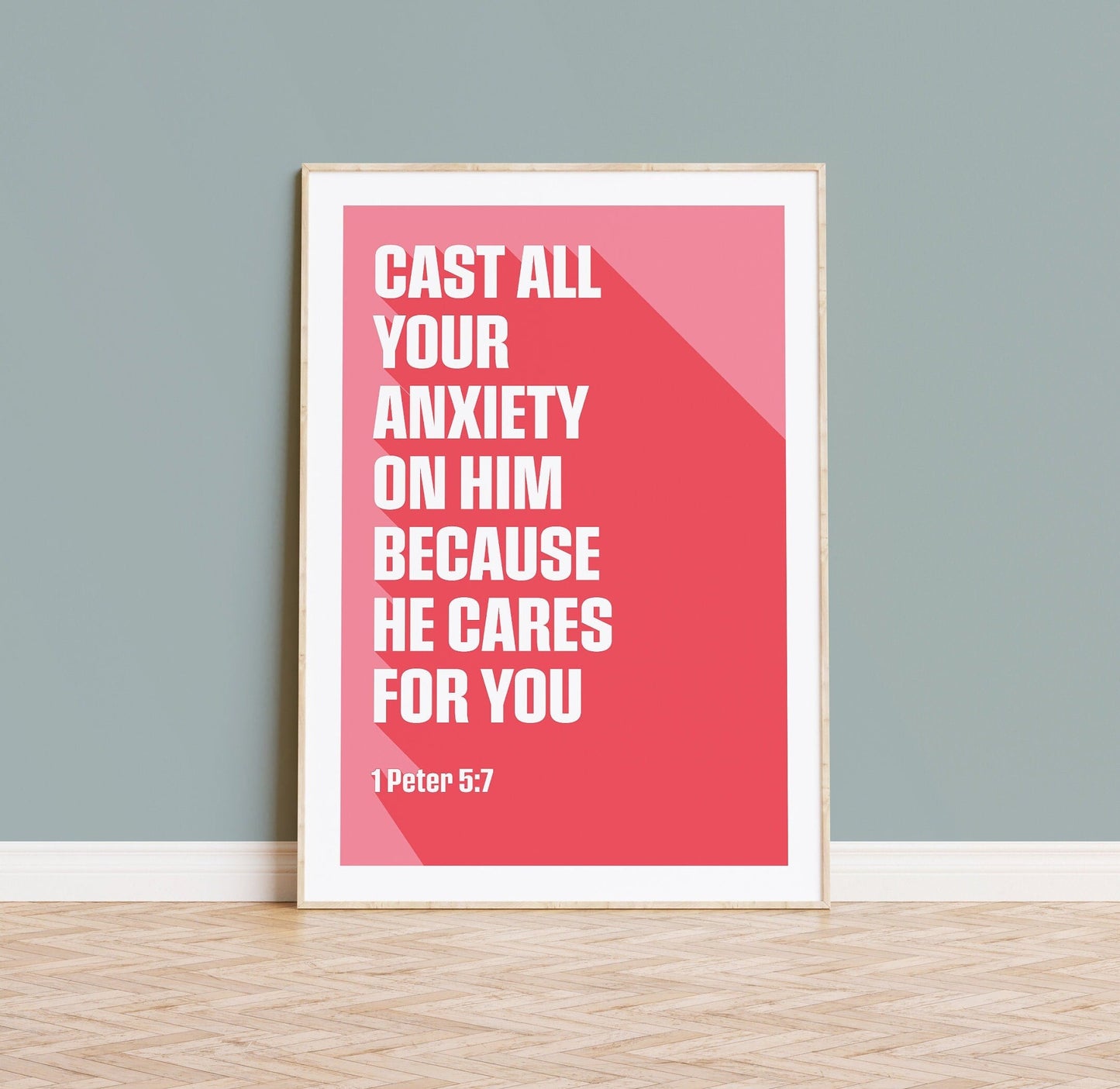 1 Peter 5:7 poster, 'Cast all your anxiety on him', Christian wall art, bible print.